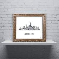 Zaštitni znak likovne umjetnosti 'Jersey City NJ Skyline WB-BW' Canvas Art by Marlene Watson, zlatni ukrašeni