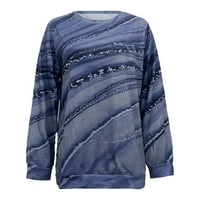HOLOB Womens Tops Women's Casual labavi geometrijski print dugački pulover s dugim rukavima za vrat za jesen zimska