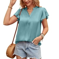 Ženske košulje ženska modna ležerna bluza s izrezom u obliku slova U i kratkim rukavima u nebesko plavoj boji