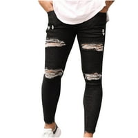 Lanene hlače, ženske jesenske / zimske Ležerne hlače, hlače Pune dužine, Srednje poderane, pohabani rub, Ležerne