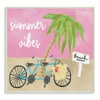 Stupell Home Décor Industries Summer Vibes Bike Pink Green Beach Ocean Dizajn drvena ploča od strane Cindy Willingham