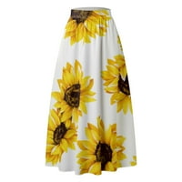 Ženske boemske suknje cvjetni print suknja visokog struka za zabavu džep dugačka maxi suknja žuta xxl