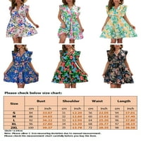 Glookwis Ladies v Neck Swing A-Line Sundress Floysy Tank haljine labave fit Midi haljine Cvjetna tiskana kratka