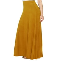 Ženska jednobojna Maksi suknja s elastičnim pojasom u boji senfa