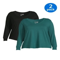 Terra & Sky Women's Plus Size V-izreza majica s dugim rukavima, 2-pack