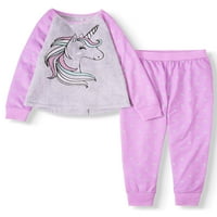 Wonder Nation Girl's Critter Fuzzy Top i Sleep hlače pidžame, dvodijelni set