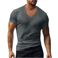 Trening vrhovi kratkih rukava za muškarce čvrste boje V-izrez majice plus veličina zimske udobne pamučne majice