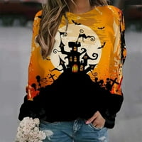 Ženski ležerni pulover s okruglim vratom s dugim rukavima s printom za Noć vještica od preko - narančasta