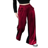 Ženske široke baršunaste hlače u donjem rublju, Ležerne rastezljive hlače visokog struka u kontrastnoj boji, široke