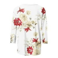 Ženski modni tiskani labavi majica rukavi bluza okrugli vrat casual vrhovi bijeli s prodaje
