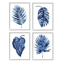 Stupell Industries raznoliki plavi listovi jednostavne botaničke biljne oblike grafičke umjetnosti bijela uokvirena