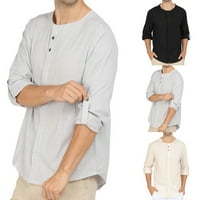 Muška ležerna pamučna lanena košulja dugih rukava labava bluza košulje na kopčanje vrhovi u sivoj boji;