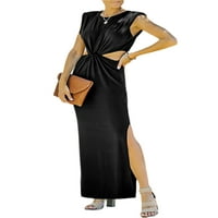 Ženska haljina Bez rukava, Jednostavna haljina s nepravilnim prorezom, duga haljina za zabavu u klubu i baru