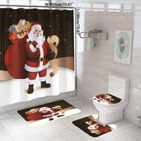 Božićni set zavjesa za tuširanje Djeda Mraza s protukliznom prostirkom, toaletnim poklopcem i prostirkom za kadu,