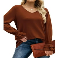 Ženska Osnovna majica s rukavima s rukavima, jednobojna tunika, bluza za slobodno vrijeme, labavi jednobojni vrhovi