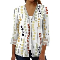 Modna i opuštena ženska moda, Ženska labava ležerna majica s printom i rukavima od tri četvrtine, prošivena mrežicom