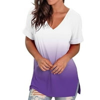 Ženska modna ležerna majica s dubokim izrezom u obliku slova u, bluza u boji gradijenta, labavi vrhovi kratkih
