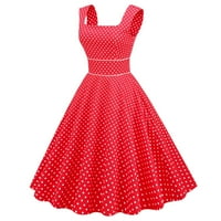 Crvene haljine za žene, modne, Ležerne, seksi, četvrtastog vrata, naramenice, polka točkice, večernje, midi haljine