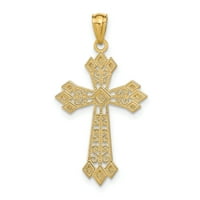 Privjesak od poliranog filigranskog križa u žutom zlatu s dijamantima izrezanim u Mid-Karat i lancem kabelskog