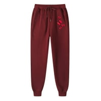 Ženske casual hlače srednjeg struka crvene duge hlače s printom leptira casual Radne hlače ženske sportske hlače