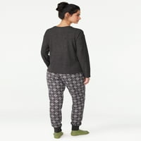 Joyspun ženski vafle hacci pleteni Henley Top i joggers set pijama, 2-komad, veličine s do 3x