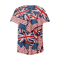 Hanas vrhovi ženska modna patriotska majica, Henley v Neck majice s kratkim rukavima, Dan neovisnosti tiskani