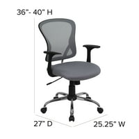 Uredska stolica od sivog mrežastog srednjeg naslona, okretna za zadatke, s kromiranom bazom i naslonima za ruke