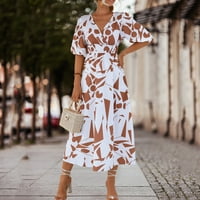 Ženska haljina A kroja u obliku čaja s geometrijskim printom, ljetna odjeća za plažu, sarafan s izrezom u obliku