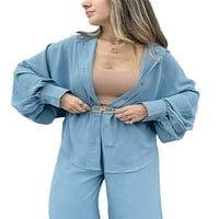 Ženska pidžama Set košulja s rukavima od lampiona s mekim gumbima + hlače Odjeća za slobodno vrijeme pidžama Set