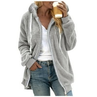 Ženski jednobojni džemper Plus size pulover s kapuljačom topli vuneni plišani kaput gornji dio s patentnim zatvaračem