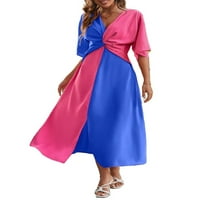 Ležerna haljina A kroja s izrezom u boji u obliku trake u boji do lakta, šarene ženske haljine