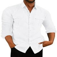 Muška majica s prednjim džepovima s reverom, muški vrhovi običnog kroja, bluza s dugim rukavima u punoj boji na
