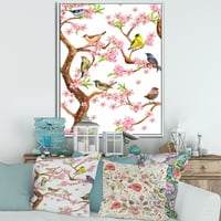 Dizajnerska umjetnost šarene ptice na drvetu proljetnog cvijeća tradicionalni uokvireni zidni otisak na platnu