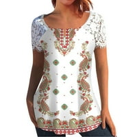 Ženska majica kratkih rukava s čipkastim vrhom s printom
