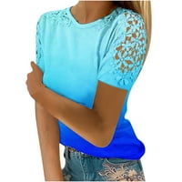 95% poliester, 5% Spandeks Ženska majica s okruglim vratom i kratkim rukavima s grafičkim printom u plavoj boji