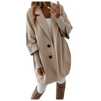Trench kaputi za žene plus veličine čvrste boje vuneni džep s jednim grudima dugi kaput bijeli xl