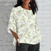 Feternalwomen Ljetna pamučna posteljina majica vrhovi tiskaju labava bluza bluza pola rukava vintage cvjeta plus