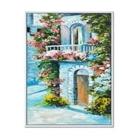 Kuća sa šarenim cvjetovima u blizini mora II uokvirenog slikarskog platna umjetnički tisak