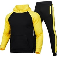 Muška Trenirka s kapuljačom s kapuljačom, Muška sportska Plišana trenirka za fitness, setovi hlača u žutoj boji
