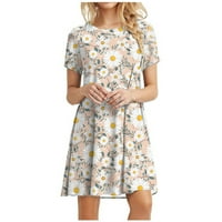Ponude za Majčin dan, ženska ležerna jednobojna široka haljina s kratkim rukavima s cvjetnim printom, haljina