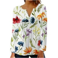 Ženske široke majice, Nabrane tunike, majice s cvjetnim printom za jesen i proljeće, majice s dugim rukavima,