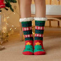 Božićne čarape-papuče na pruge Djeda Mraza, tople pahuljaste čarape od flisa, neklizajuće šarene blagdanske čarape,