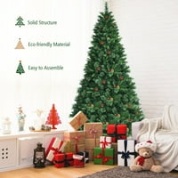 ; Umjetno božićno drvce od 8 stopa sa svjetlom na šarkama s šišarkama i crvenim bobicama