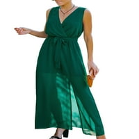 Ženska jednobojna haljina od tila u obliku tila, ljetna lepršava duga haljina Na Plaži, sundress bez rukava s