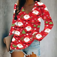 Ženska modna božićna tiskana majica s dugim rukavima bluza v vrat casual vrhovi hot8sl4486616
