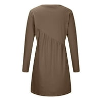 Jednobojni pulover s okruglim vratom s dugim rukavima, Ležerne nepravilne ljetne haljine u boji kave za žene,