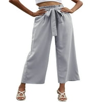 Ženske modne casual elastične hlače s širokim nogama, elegantne labave radne palazzo hlače s džepovima