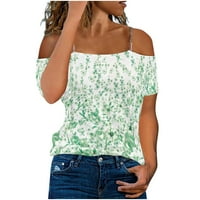 Ljetni topovi za žene Rasprodaja ženske mode labavi udobni print kratki rukav bluze bez ramena majice bez rukava