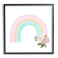 Stupell Industries Dječja pastelna duga Rainbow Arch Pink Rose Blossoms Graphic Art Crno uokvirena umjetnička
