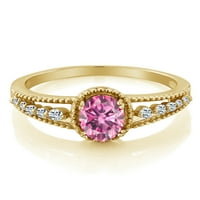 Gem Stone King 18K žuto zlato pozlaćeni srebrni prsten Ovalni ružičasti moissanit topaz